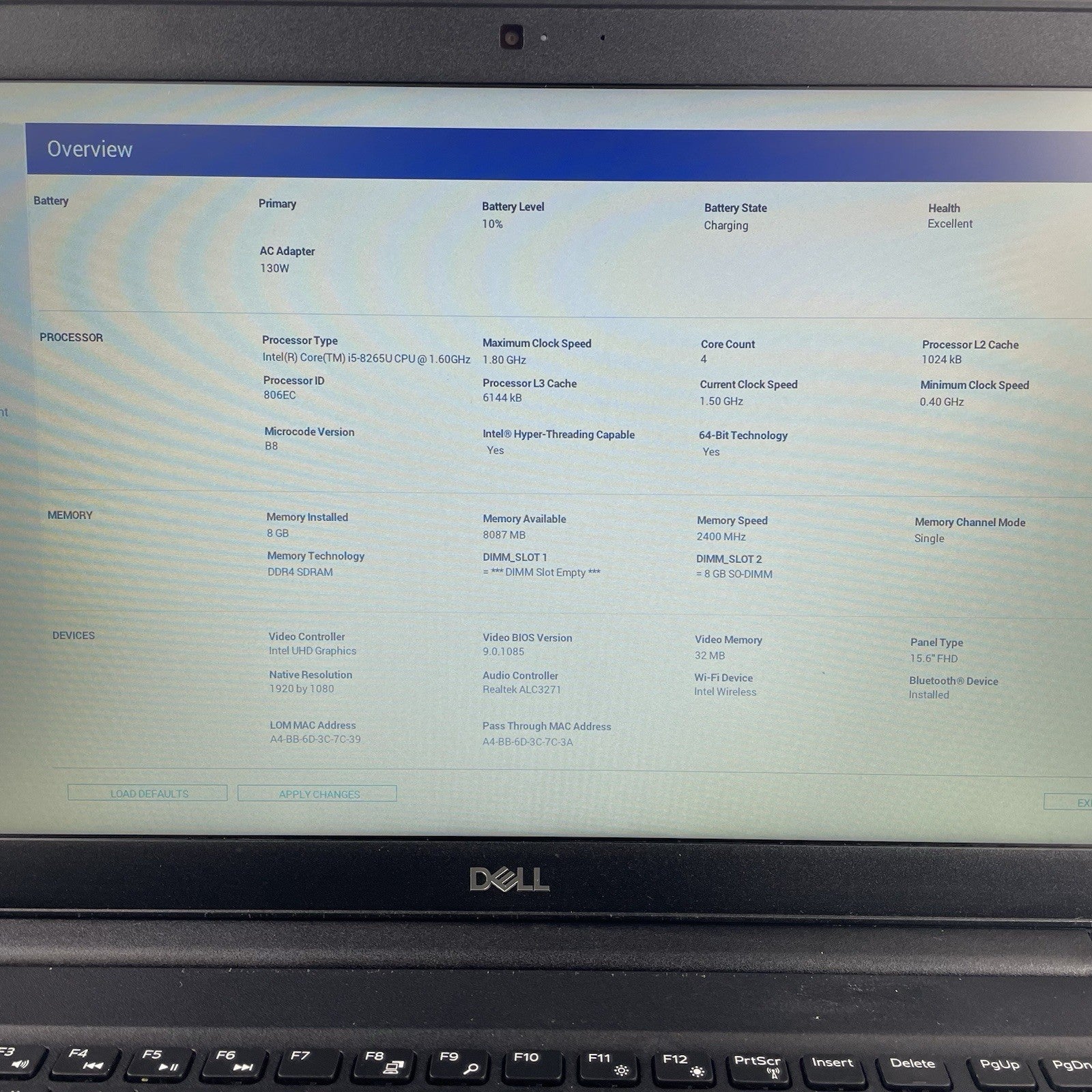 Dell Latitude 3500 15.6" i5-8265U 1.60 GHz 8 GB RAM No SSD/OS/AC3