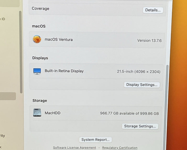 Apple A1418 iMac Retina 4k 21.5" 2017 3.4GHz i5 32GB RAM 1TB HDD os13.7.6