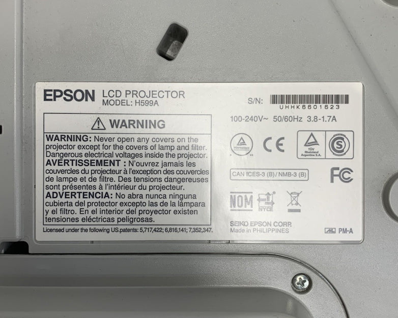 Epson BrightLink 595Wi H599A LCD Lamp Projector 1610 Lamp Hours - No Remote