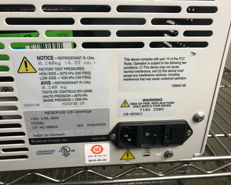 Beckman Coulter Microfuge 22R Refrigerated Centrifuge F241.15 Rotor - Door Error