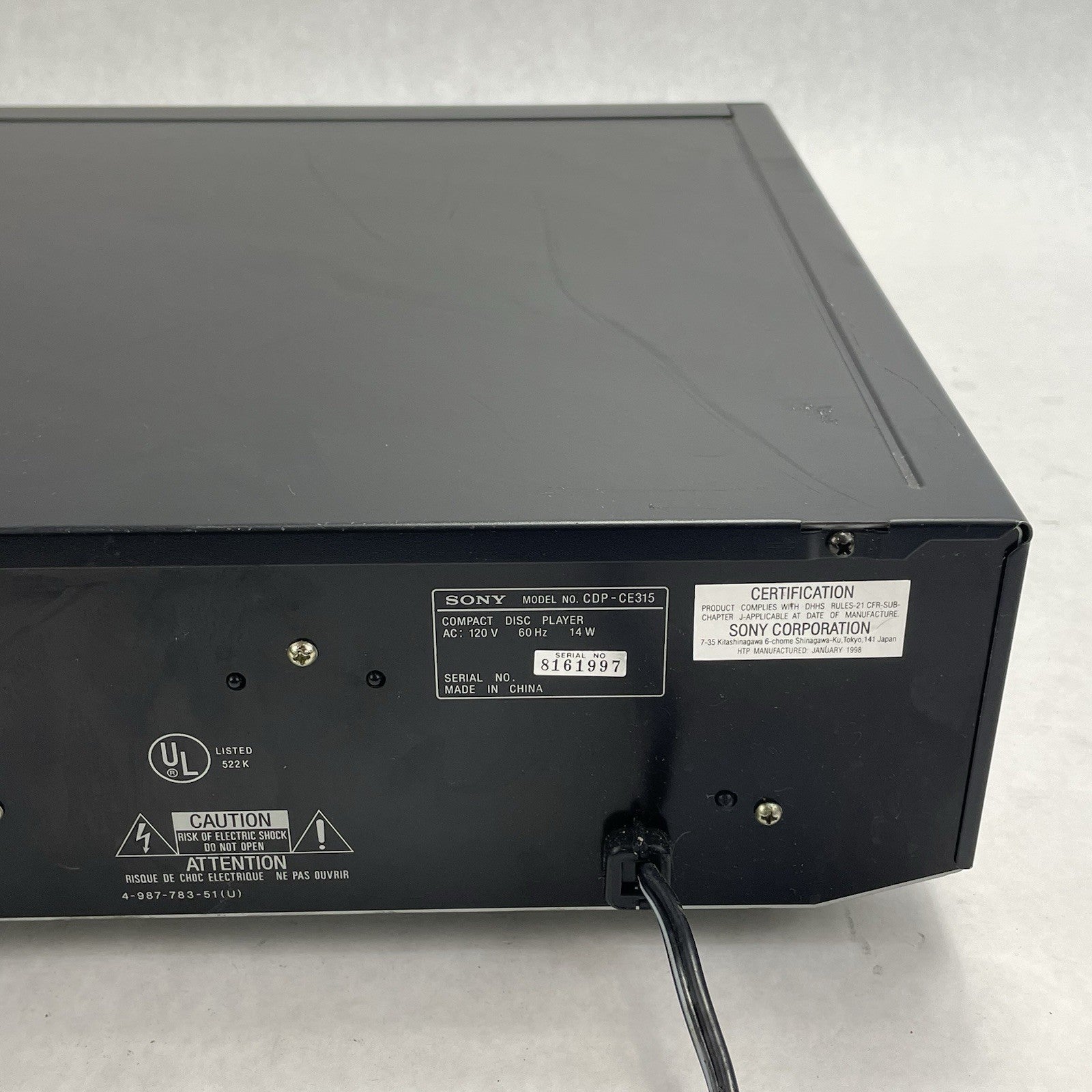 Sony CDP-CE315 5 Disc Changer CD Player Tested Plays No Screen9