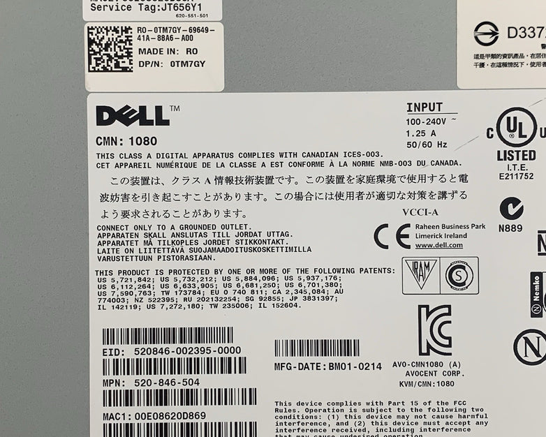 Dell KVM 1082DS 8-Port Analog Rackmount KVM Switch Tested No Rails