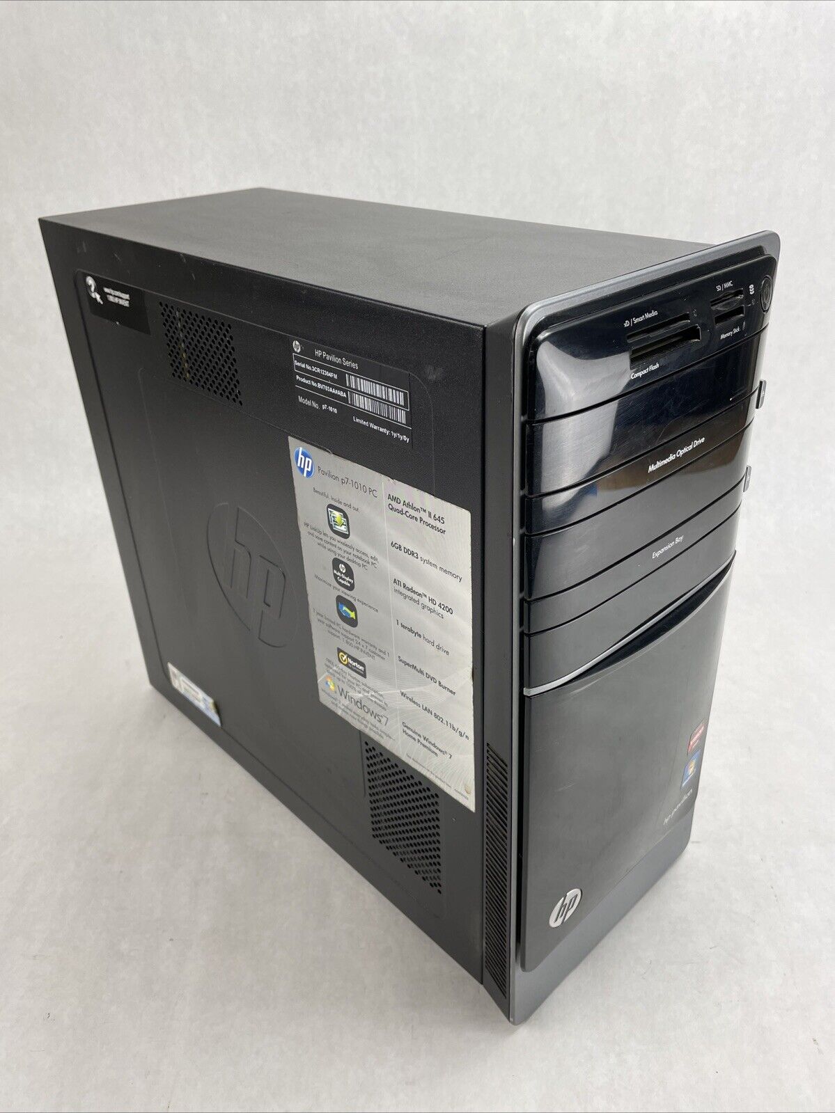 HP Pavilion 7-1010 MT AMD X4 645 3.1GHz 6GB RAM No HDD No OS