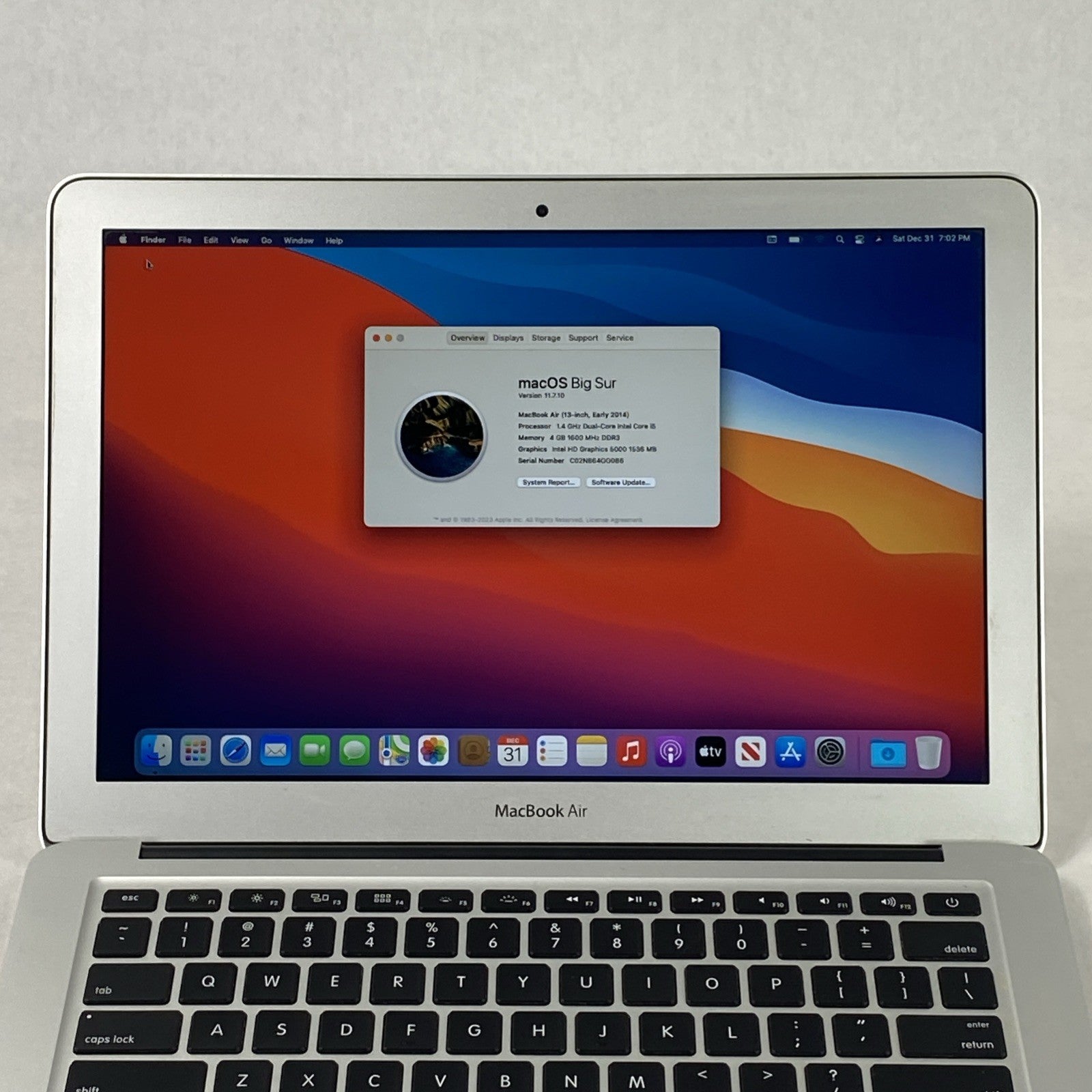 Apple MacBook Air A1466 2014 13" 1.4GHz i5 4GB RAM 250GB SSD os11.7.1 515 Cycles