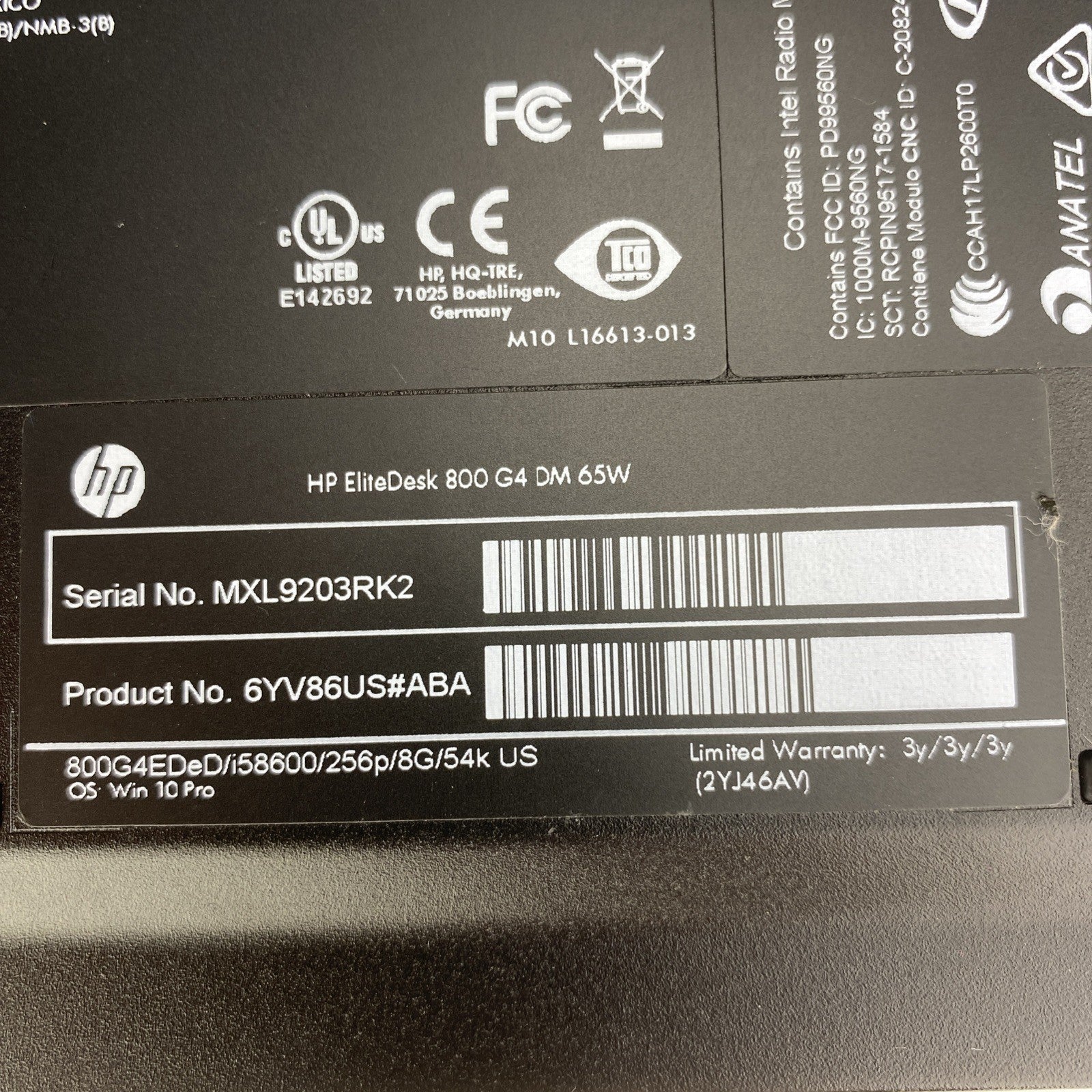 HP EliteDesk 800 G4 DM 35W Six Core i5-8600 3.10GHz 1x8GB RAM WiFi No AC HDD OS