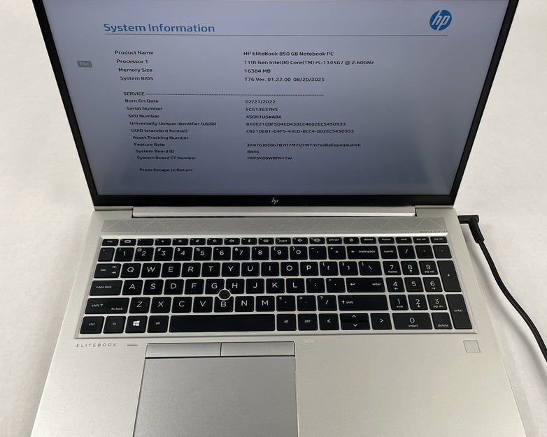 HP EliteBook 850 G8 15.6" i5-1145G7 2.60 GHz 16 GB RAM No SSD/OS/AC/Batt - Hinge