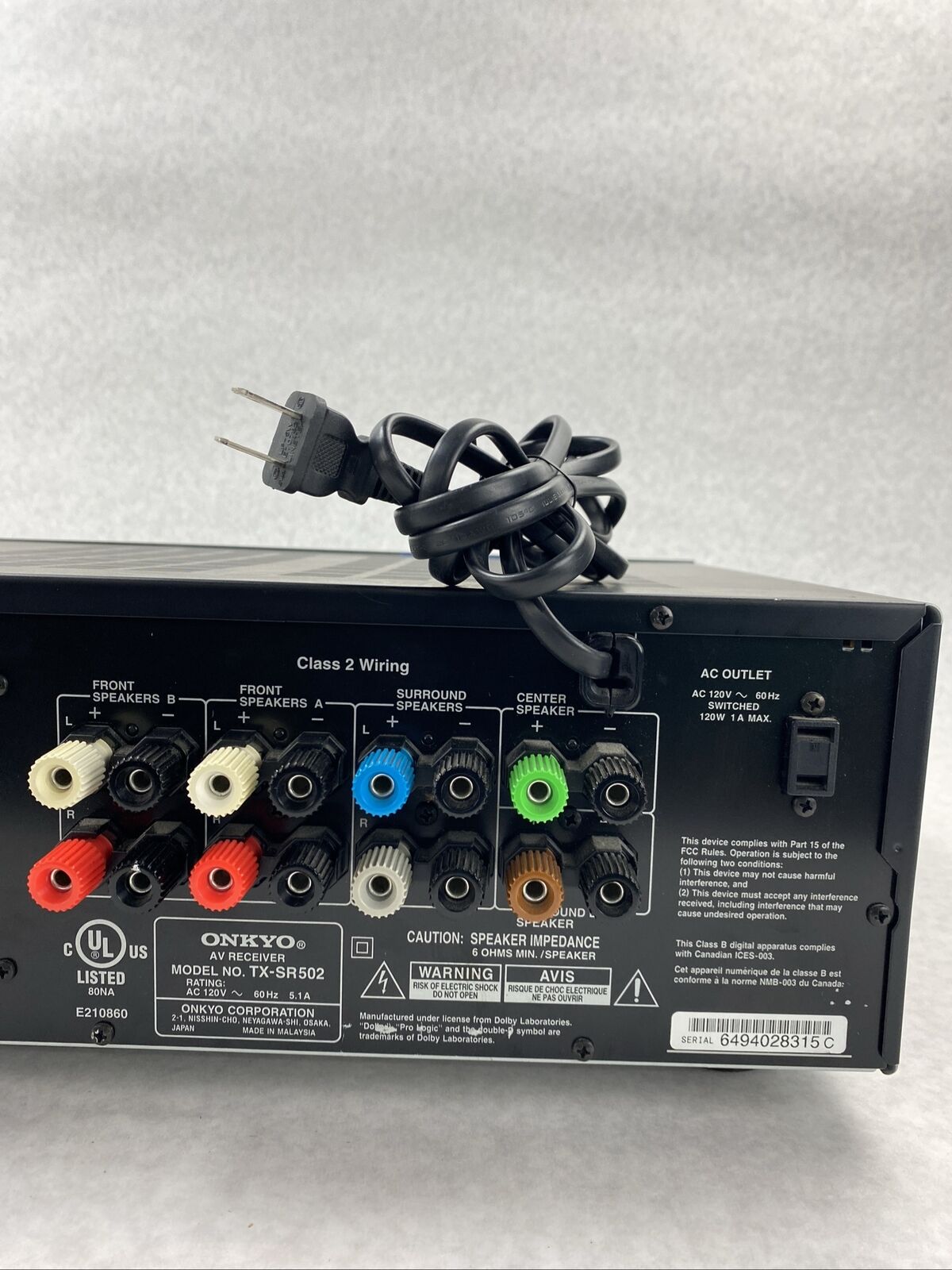 Onkyo TX-SR502 Home Theatre AV Receiver FOR PARTS SPARES REPAIRS NO SOUND