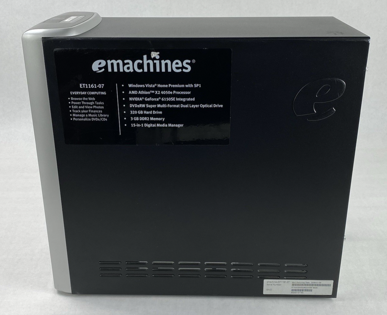 E-Machines ET1161-07 MT AMD Athlon Dual-Core 4050E 2.10GHz 3GB RAM No HDD No OS
