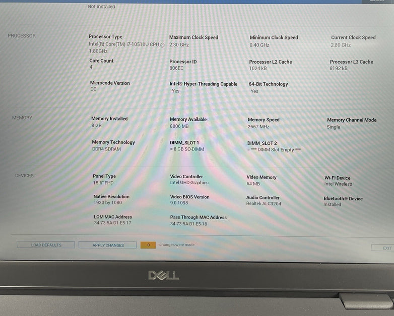 Dell Latitude 3510 15.6" i7-10510U 1.80 GHz 8 GB RAM No SSD/OS/AC - READ