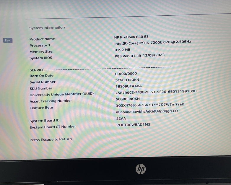 HP ProBook 640 G3 14" i5-7200U 2.50 GHz 8 GB RAM No SSD/OS/AC/Battery