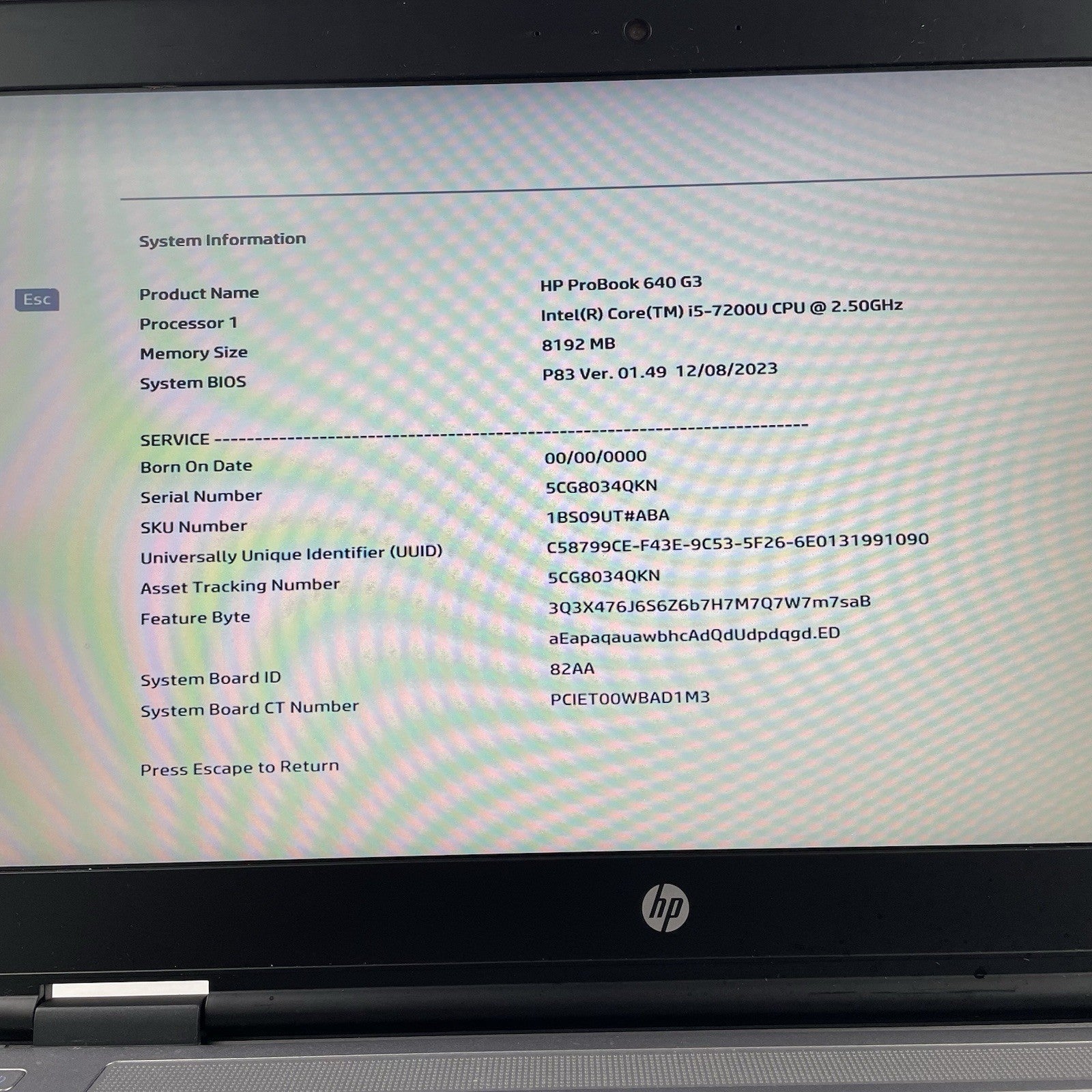HP ProBook 640 G3 14" i5-7200U 2.50 GHz 8 GB RAM No SSD/OS/AC/Battery2