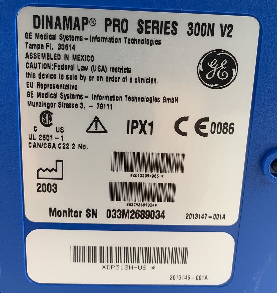 GE DP310N-US Dinamap Pro Series 300N V2 Vital Signs Monitor