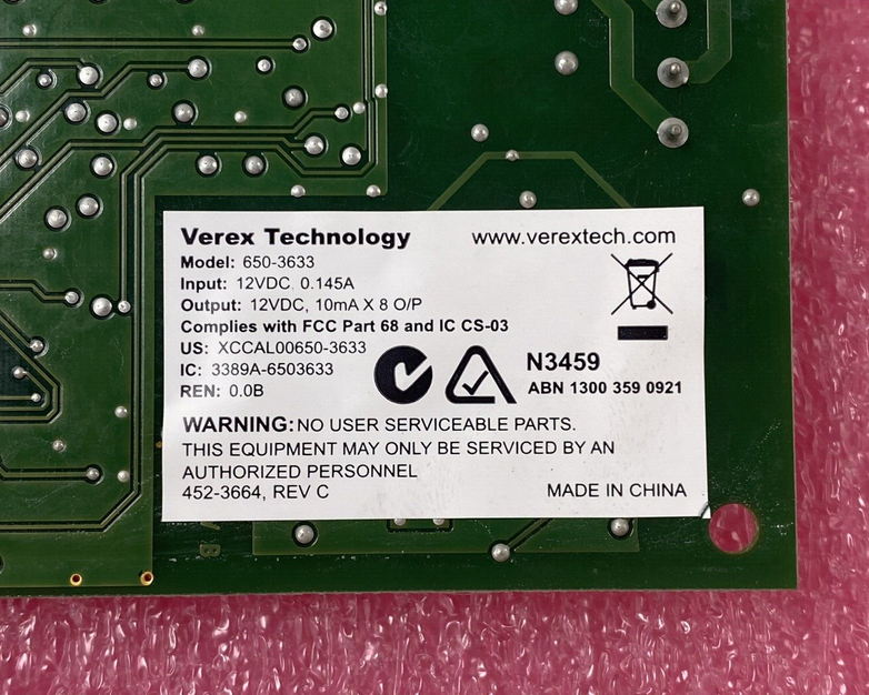 Verex Technology 650-3633 Output Card 12VDC 0.145A Input 12VDC 10mA Output