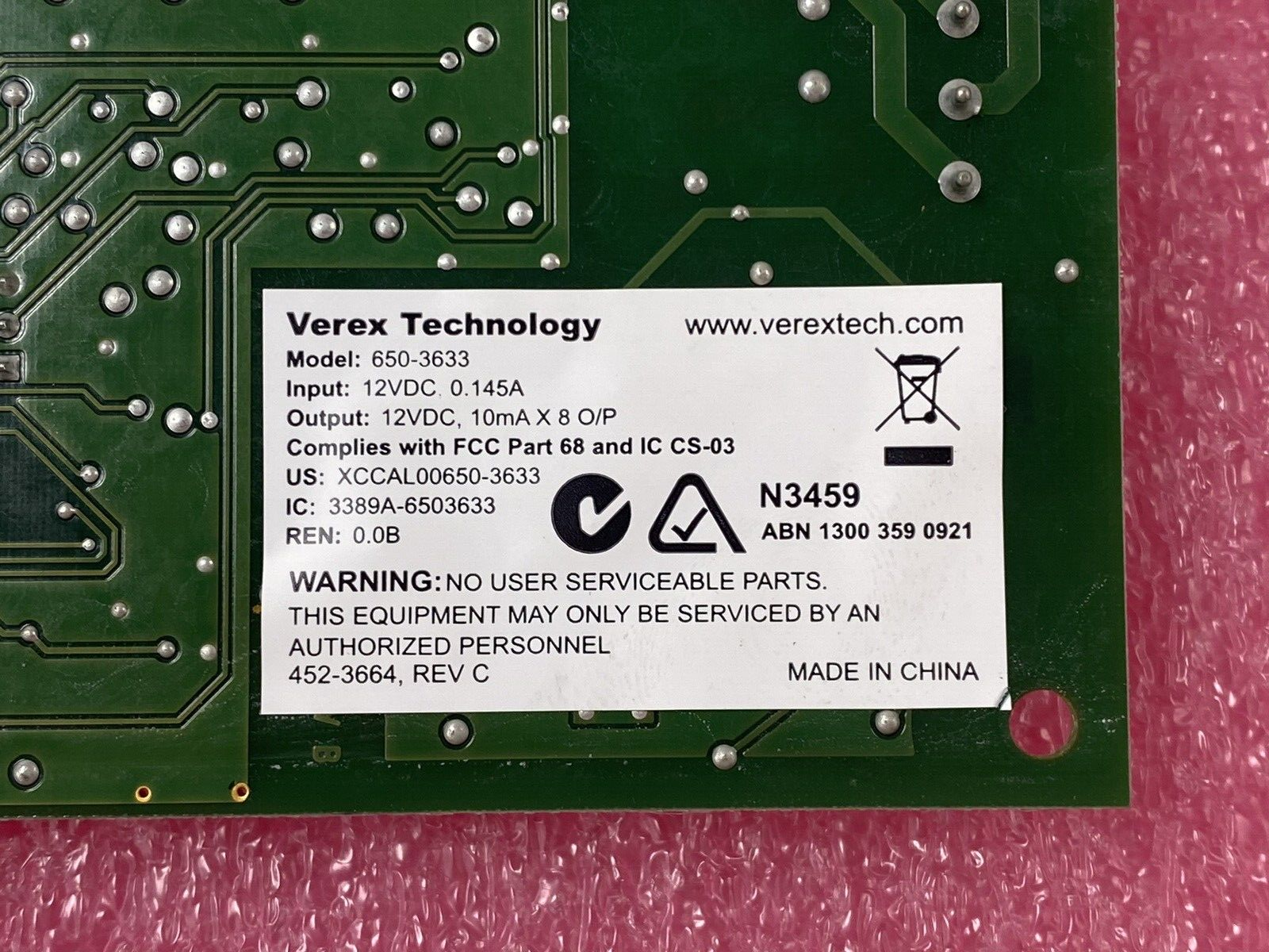 Verex Technology 650-3633 Output Card 12VDC 0.145A Input 12VDC 10mA Output