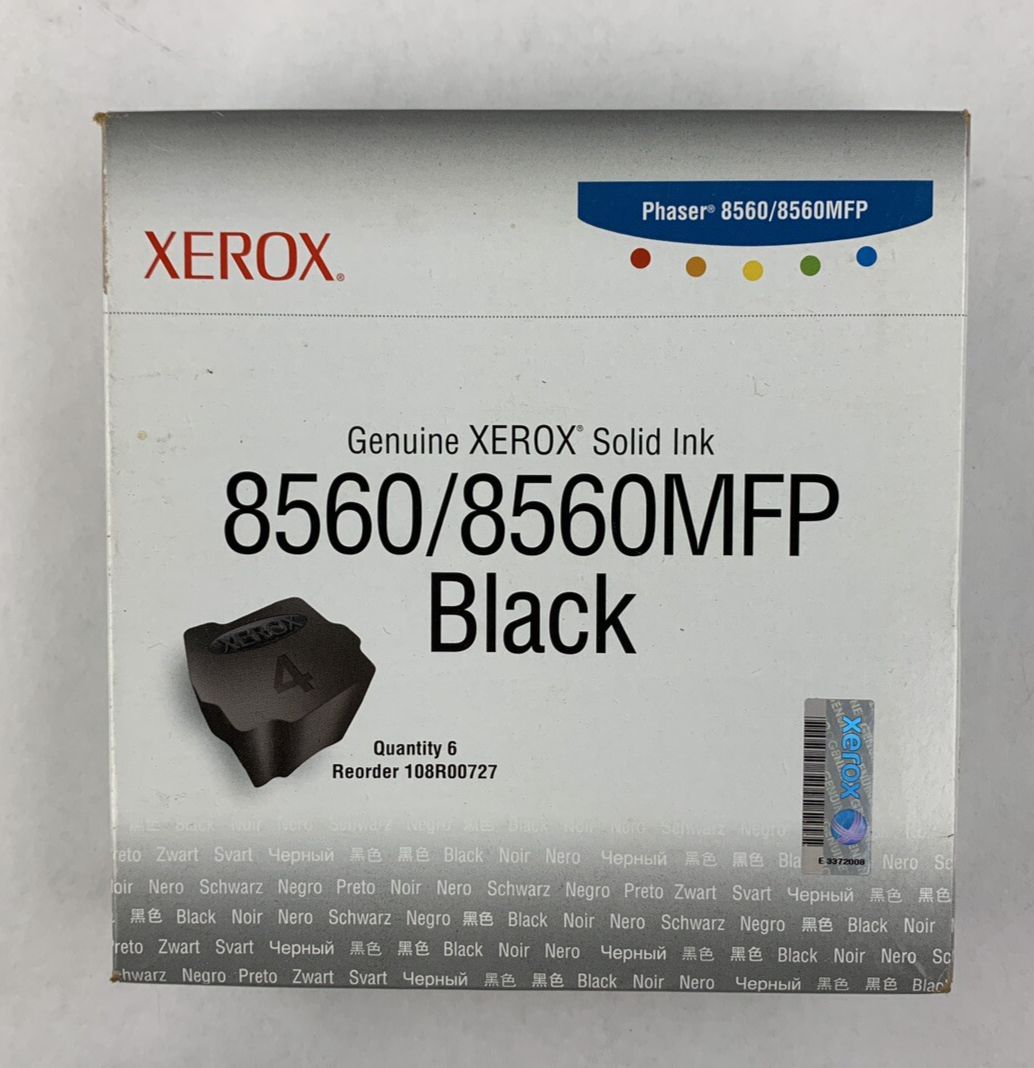 Xerox 108R00727 Solid Ink 8560/8560MFP Black Ink Cartridges New Sealed OEM Box