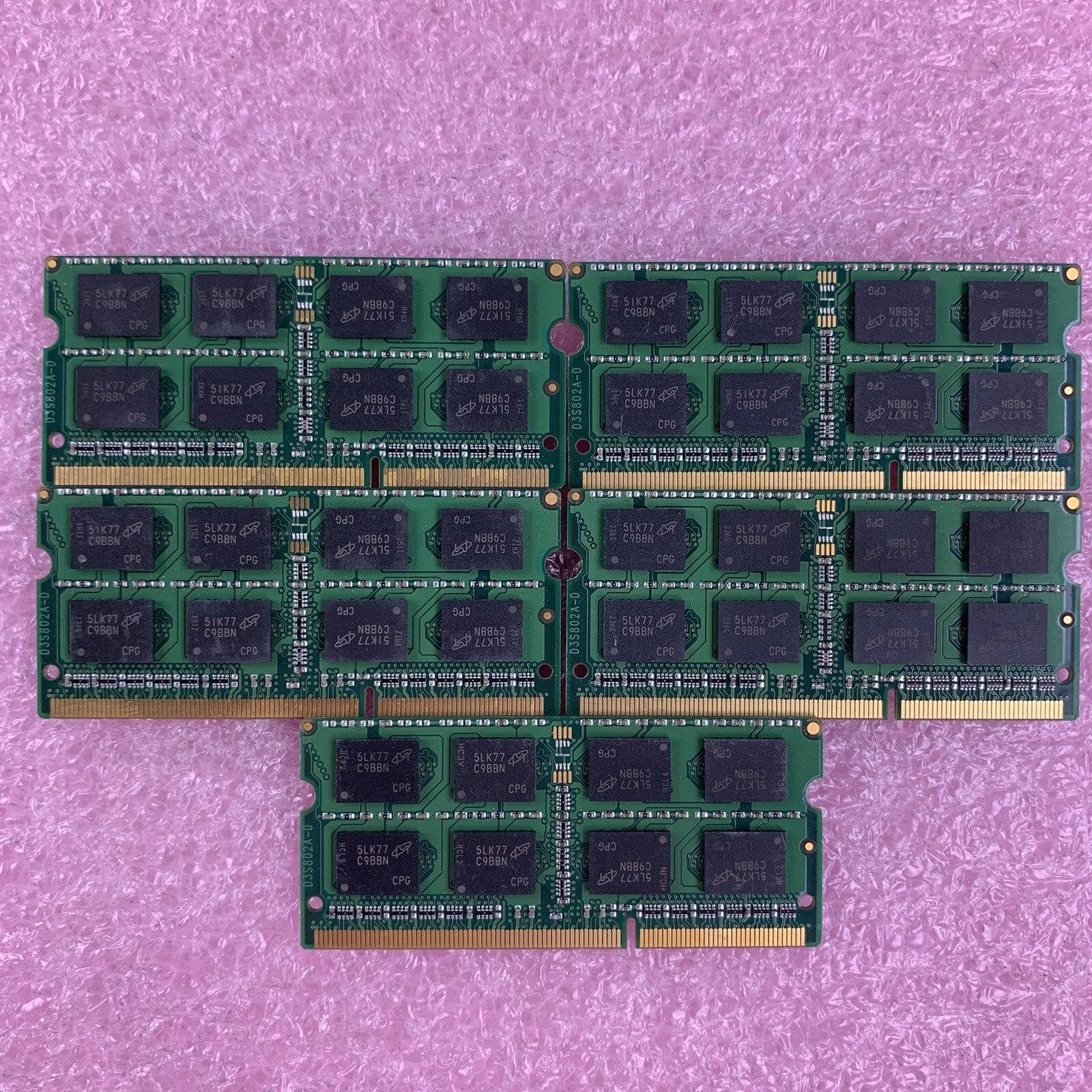 Crucial CT4G3S1067M.C16FKR 4 GB DDR3-1066 PC3-8500S 2Rx8 Laptop Lot of 5x