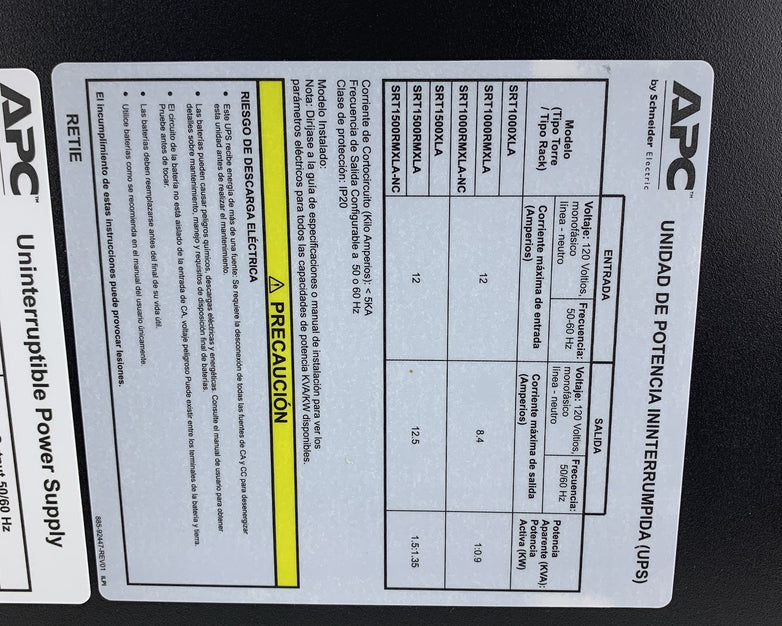 APC SRT1500XLA Uninterruptible Power Supply Error G03 Logic Power Issue Bad Face