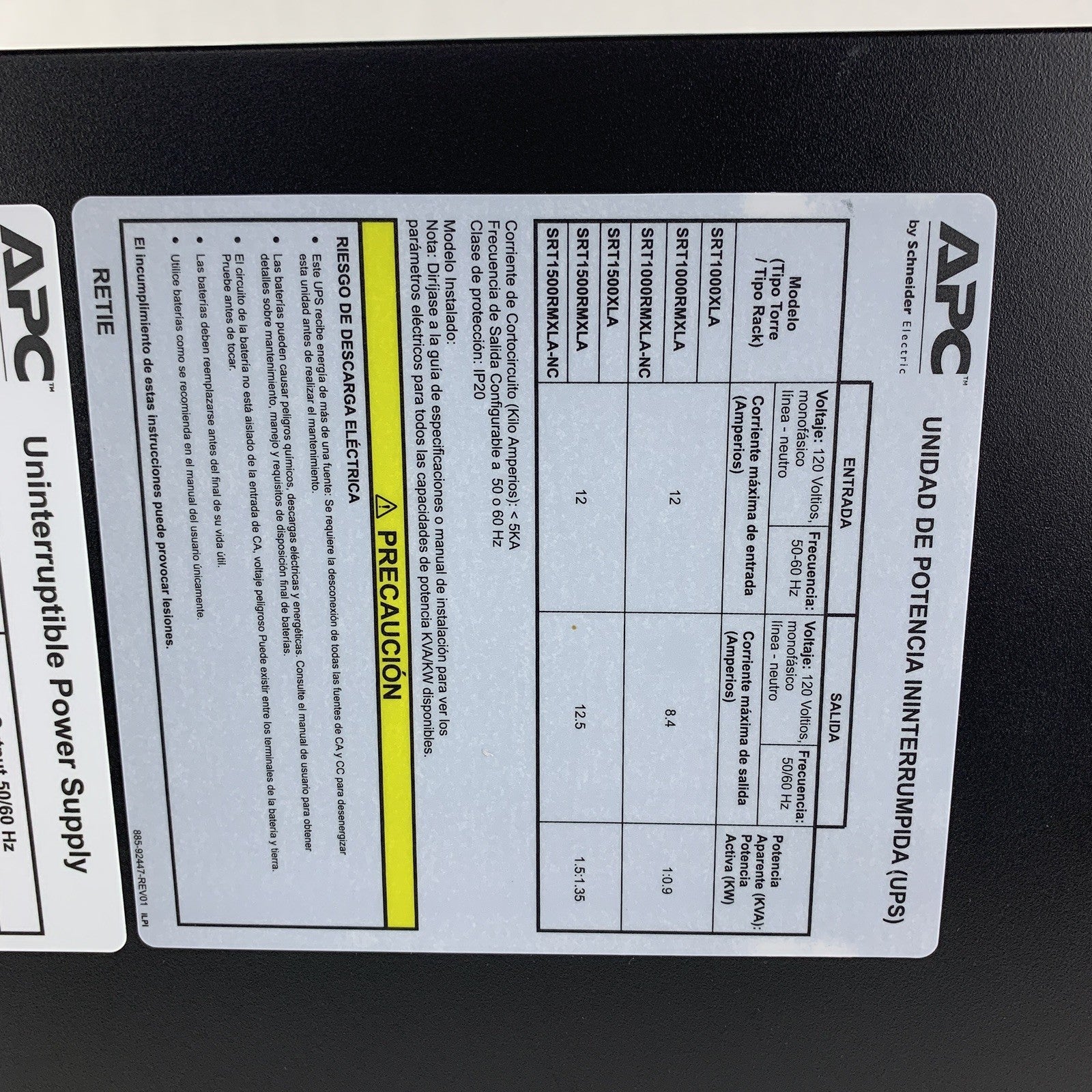 APC SRT1500XLA Uninterruptible Power Supply Error G03 Logic Power Issue Bad Face