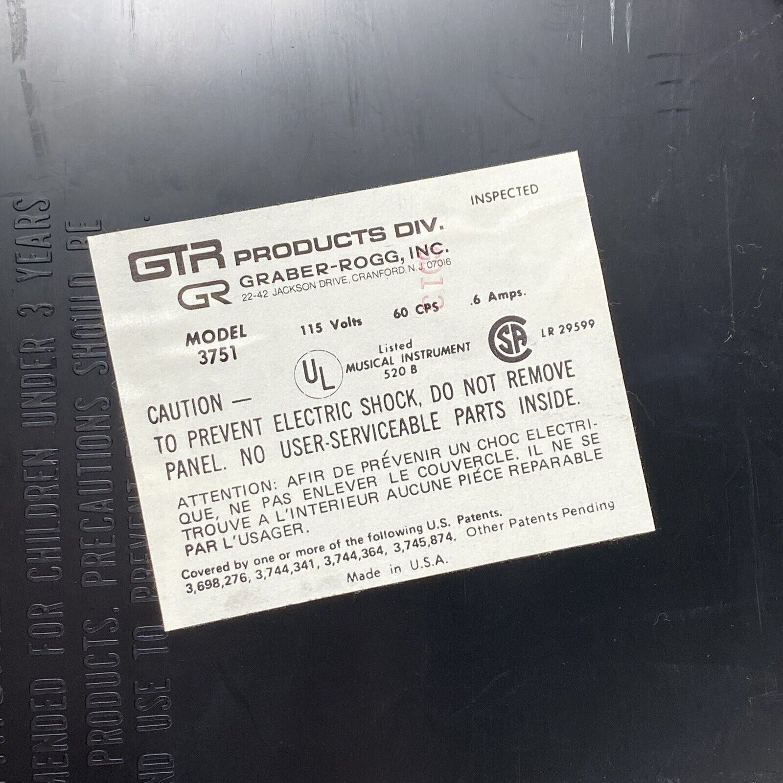 Vintage GTR 3751 16 Chord 3 Octave Electric Organ