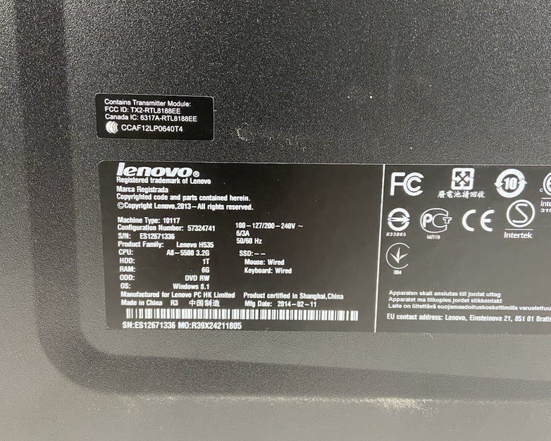 Lenovo H535 MT AMD A8-5500 3.2GHz 6GB RAM No HDD No OS