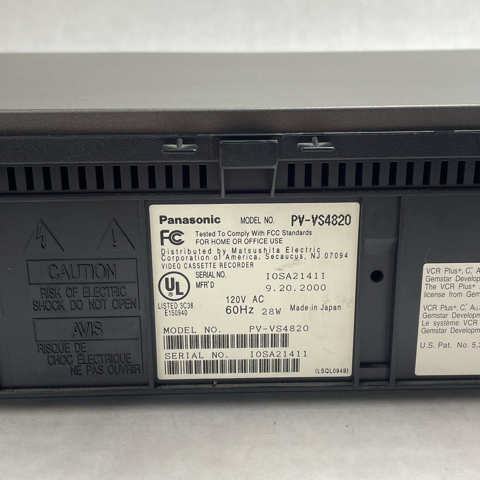 Panasonic PV-VS4820 4-Head Hi-Fi Stereo VHS Video Cassette Recorder VCR10