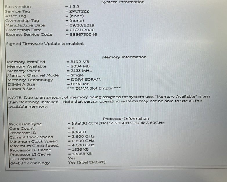 Dell Latitude 5410 15.6" i7-9850H 2.60 GHz 8 GB RAM No SSD/OS/AC