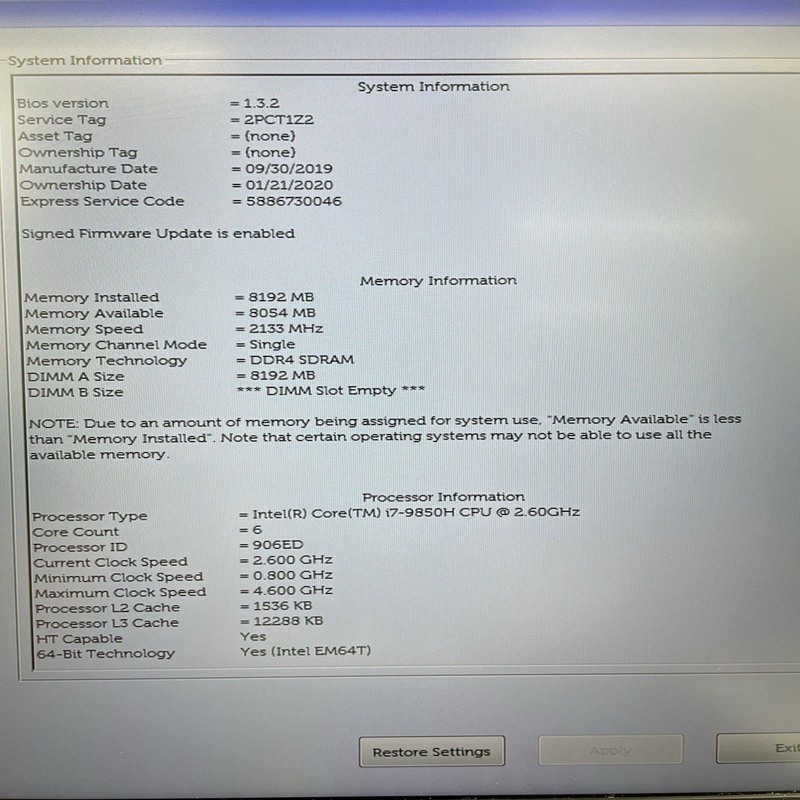 Dell Latitude 5410 15.6" i7-9850H 2.60 GHz 8 GB RAM No SSD/OS/AC4