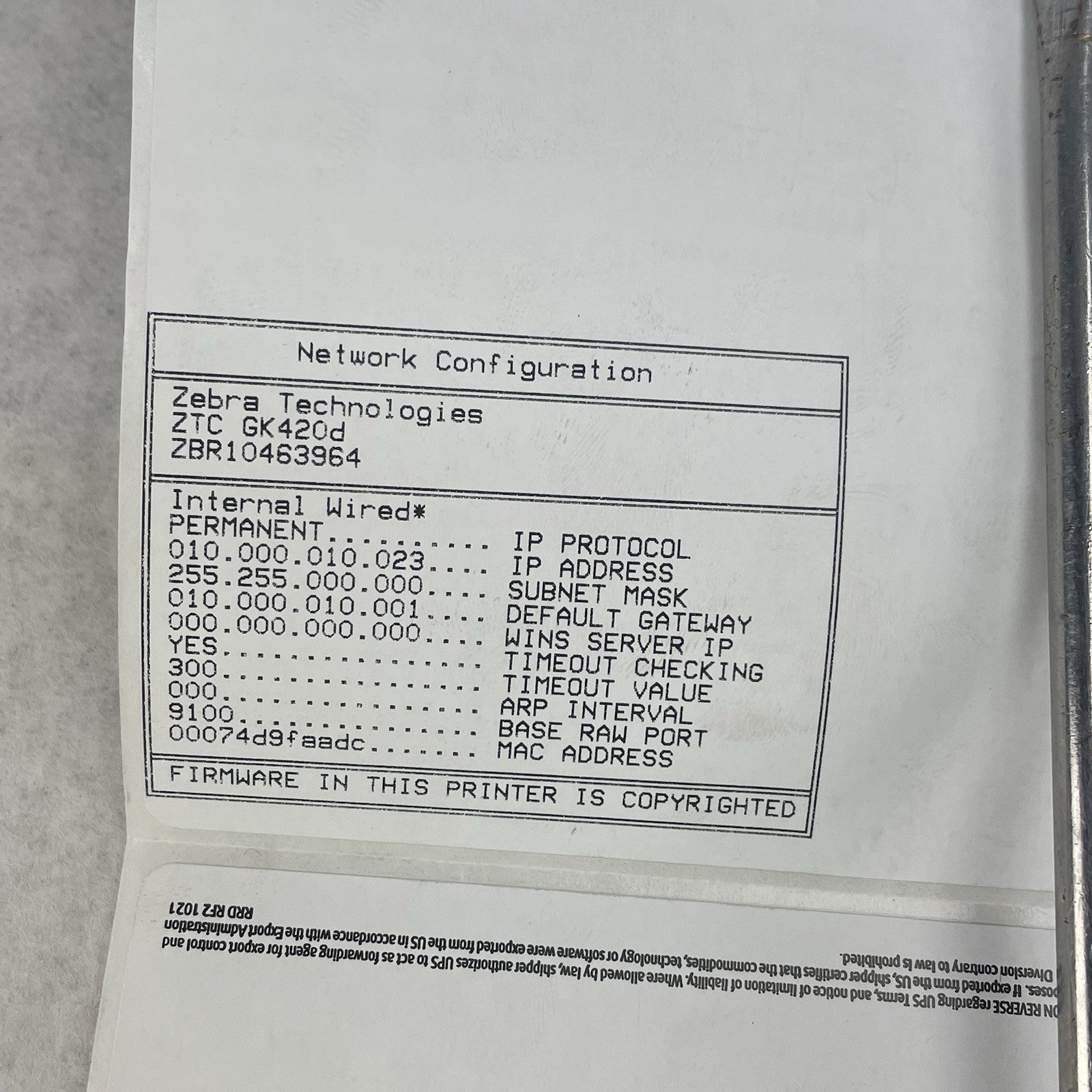 Zebra GK420d Direct Thermal Label Printer Grade C No Power Supply 134,217PGC12