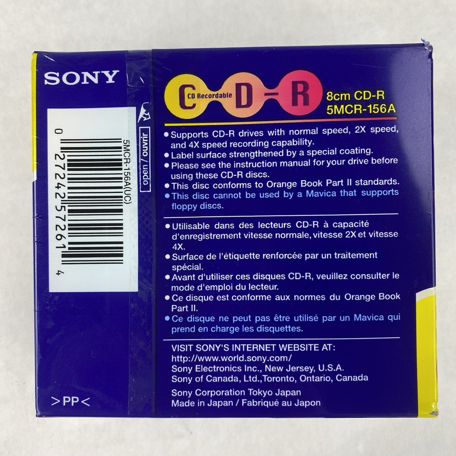 Sony 5MCR-156A  CDR Mavica 8cm 156MB Recordable CD Disc 5 Pack Sealed (Lot of 2)
