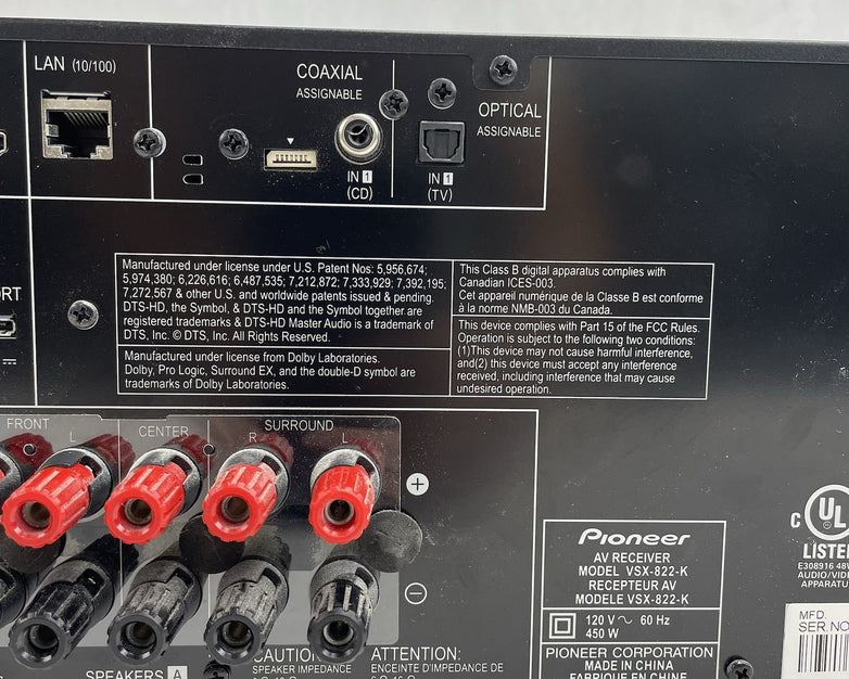 Pioneer VSX-822-K 5.1 Channel Network AV Receiver No Remote
