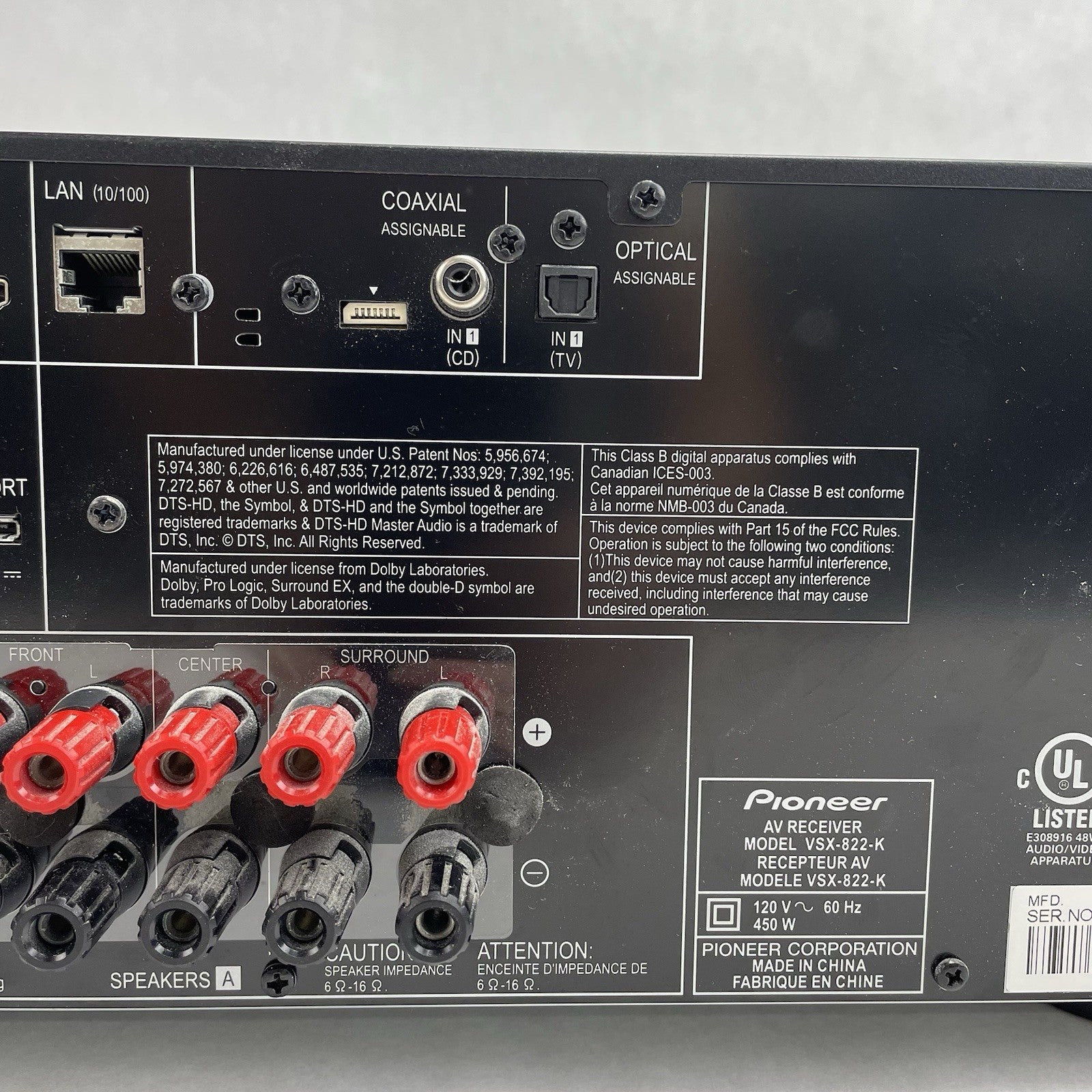 Pioneer VSX-822-K 5.1 Channel Network AV Receiver No Remote