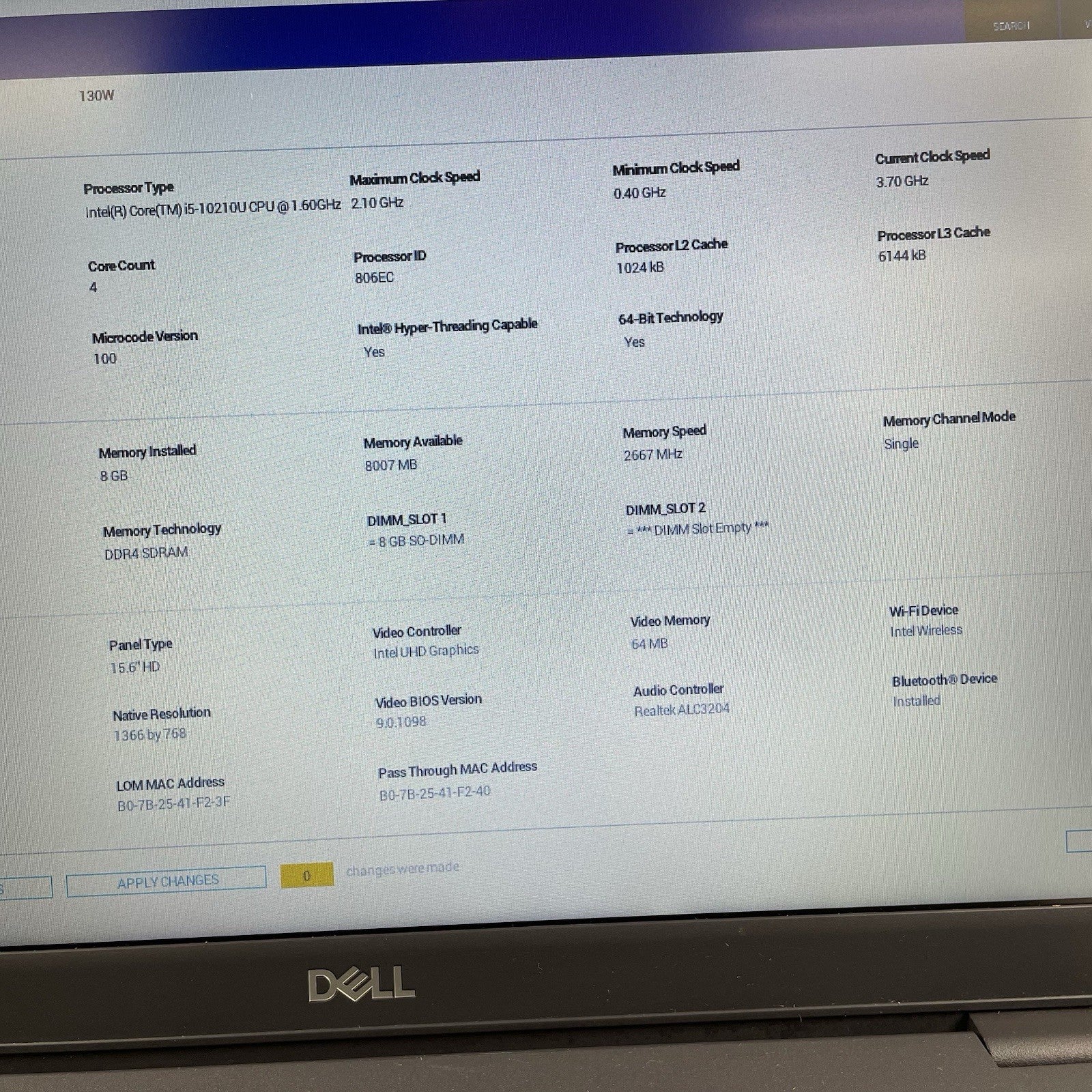 Dell Latitude 3510 15.6" i5-10210U 1.60 GHz 8 GB RAM No SSD/OS/AC - M.2 Slot3