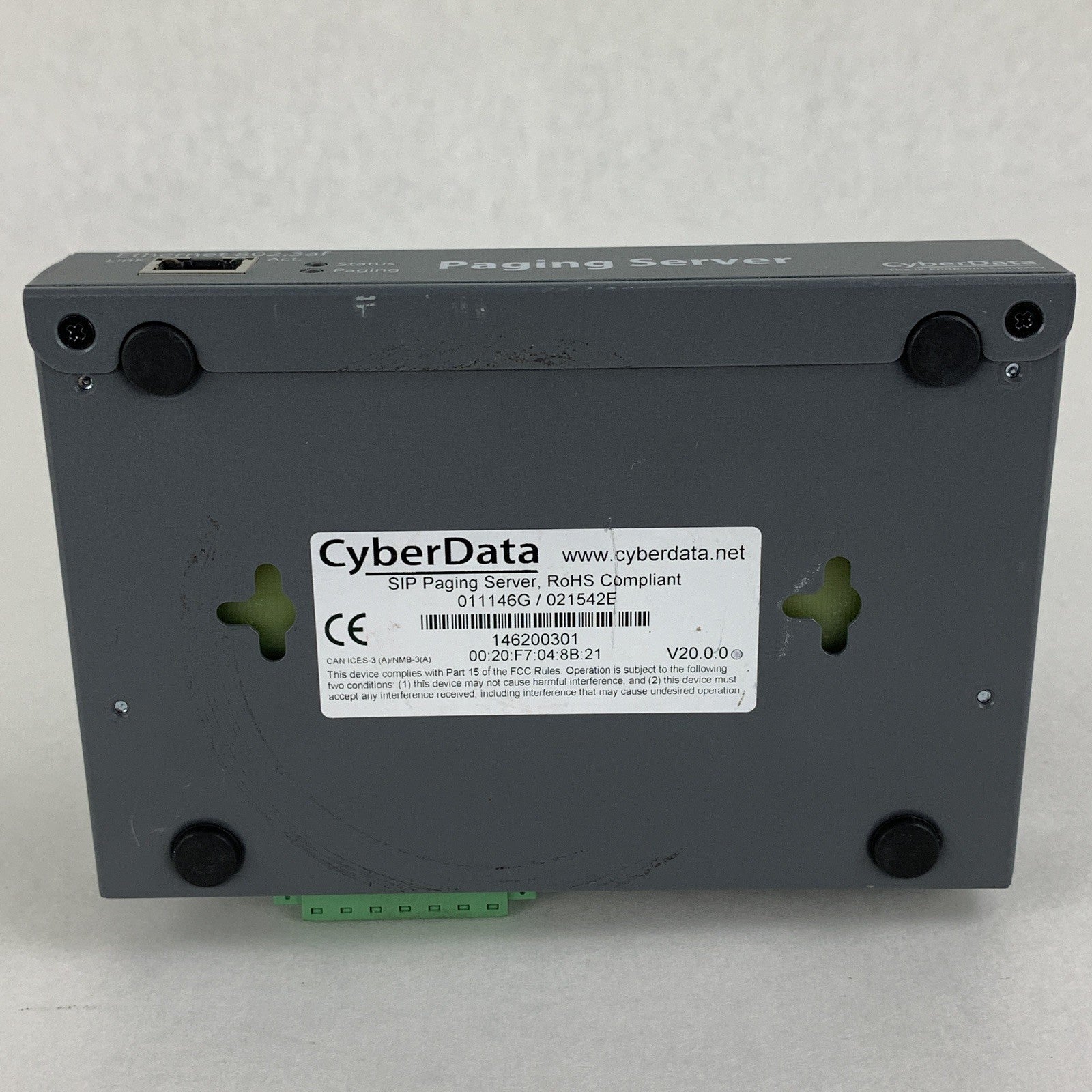 Cyber Data Data SIP Paging Server 011146G Factory Reset No Power Supply