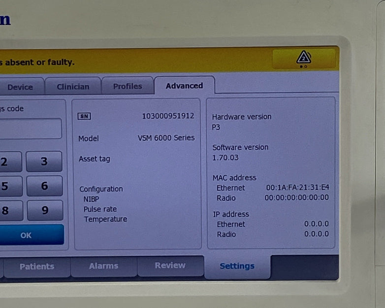 Welch Allyn 63XTXX Vital Sign Monitor 6000 Series No Battery READ