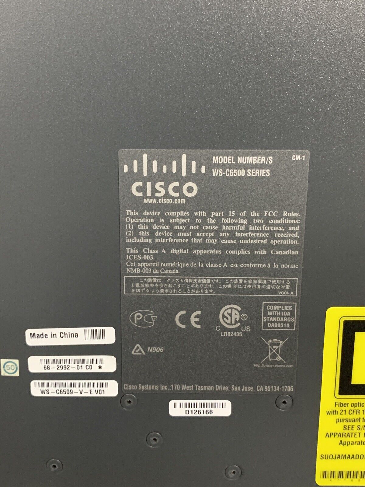 Cisco WS-C6509-V-E Genuine  Chassis W/ 1x Power Supply Box Opened No Faceplate