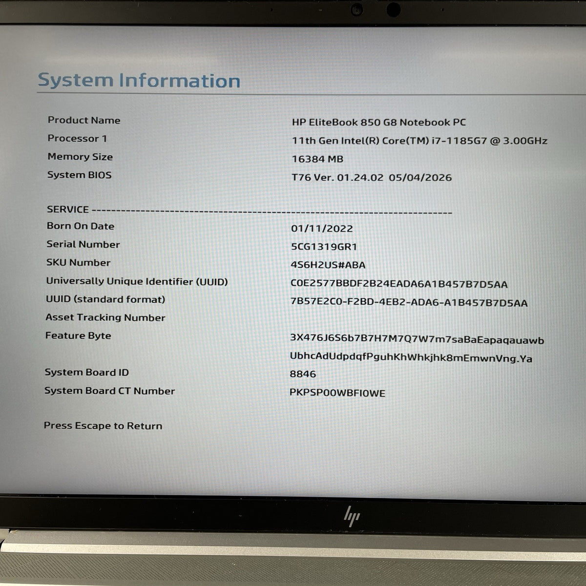 HP EliteBook 850 G8 15.6" i7-1185G7 3.00 GHz 16 GB RAM No SSD/OS/AC3