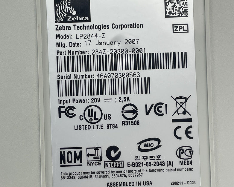 Zebra LP2844-Z Thermal Label Printer Tested Unknown Page Count No Power Cord