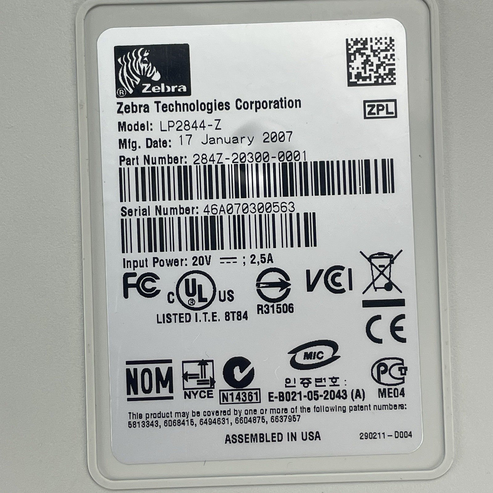 Zebra LP2844-Z Thermal Label Printer Tested Unknown Page Count No Power Cord13