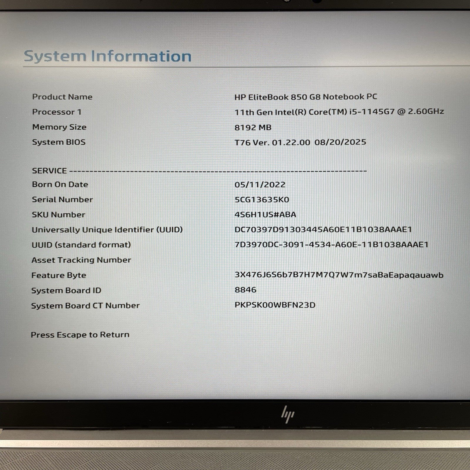 HP EliteBook 850 G8 15.6" i5-1145G7 2.60 GHz 8 GB RAM No SSD/OS/AC- Bent SC Slot2