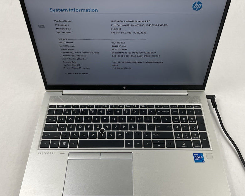 HP EliteBook 850 G8 15.6" i5-1145G7 2.60 GHz 8 GB RAM No SSD/OS/AC/Batt