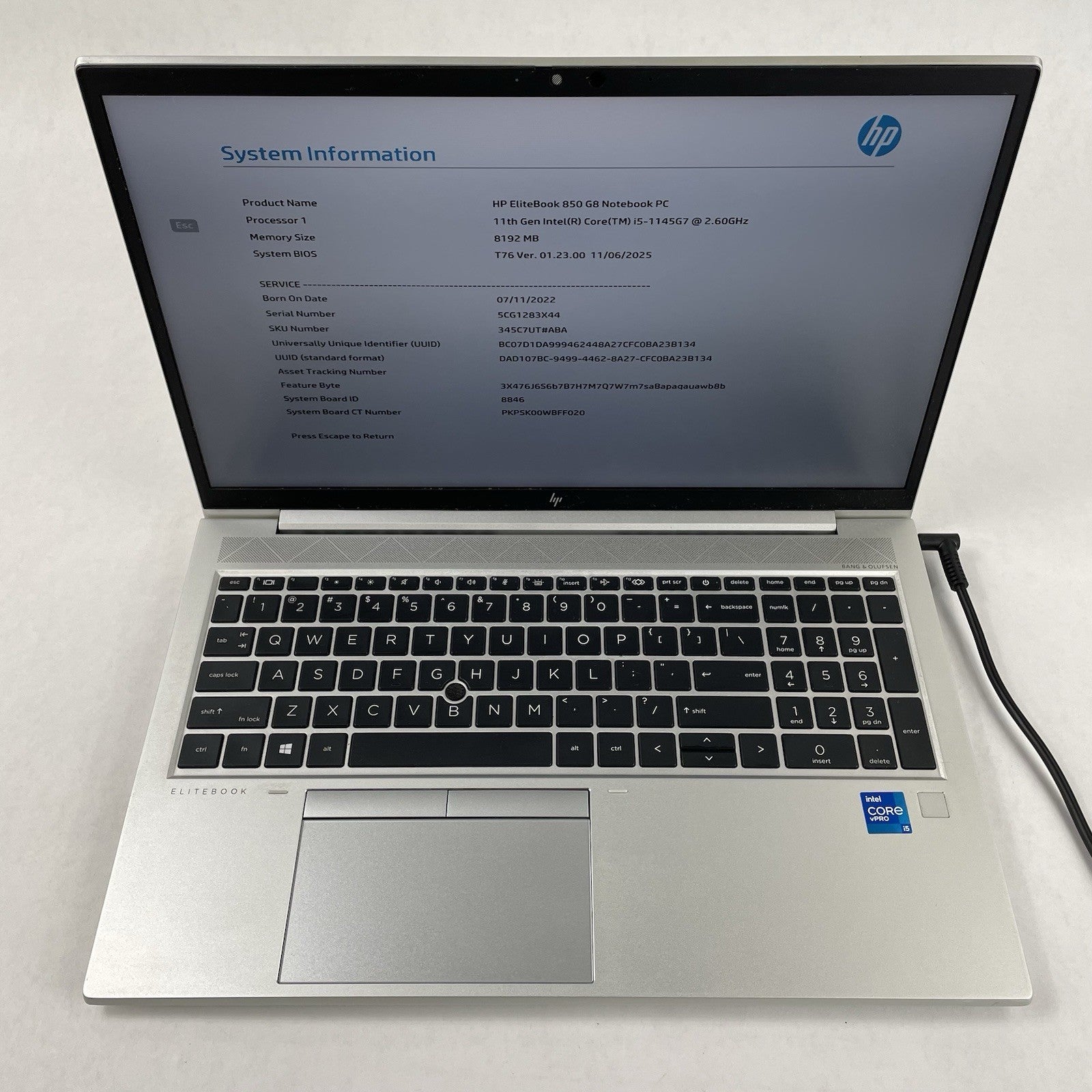 HP EliteBook 850 G8 15.6" i5-1145G7 2.60 GHz 8 GB RAM No SSD/OS/AC/Batt2