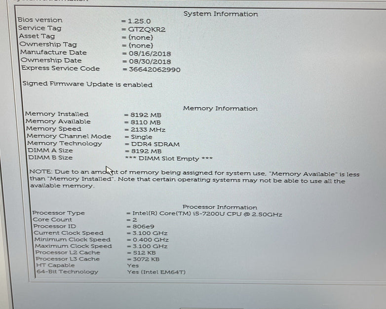 Dell Latitude 3490 14" i5-7200U 2.50GHz 8GB RAM No HDD No OS No Battery READ