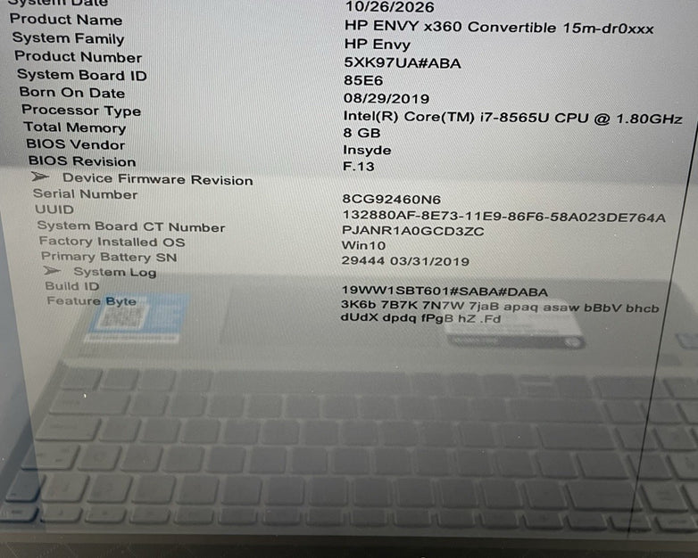 HP Envy x360 14" i7-8565U 1.80 GHz 8 GB RAM No SSD/OS/AC - Bad USB