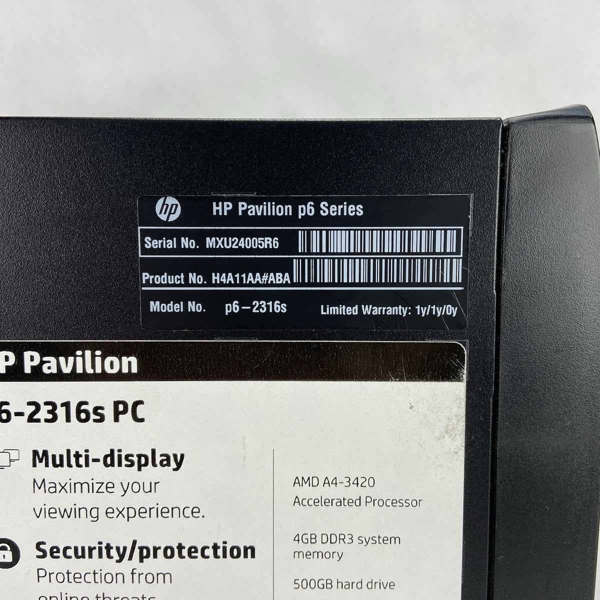 HP Pavilion P6-2316s MT AMD A4-3420 2.8GHz 4GB RAM No HDD No OS4