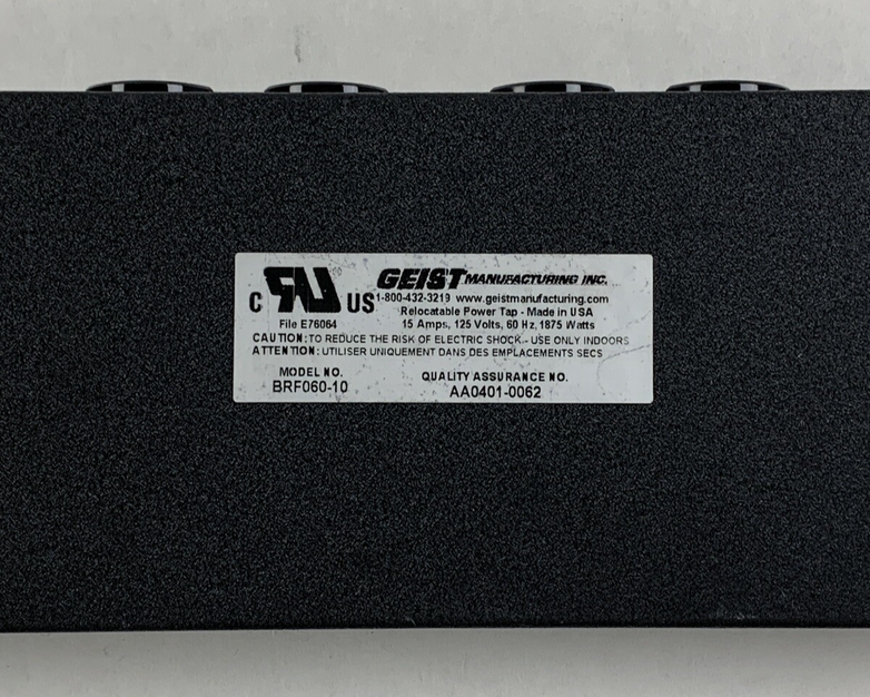 Geist BRF060-10-FM  12A-125VAC 50/60Hz Power Strip Tested