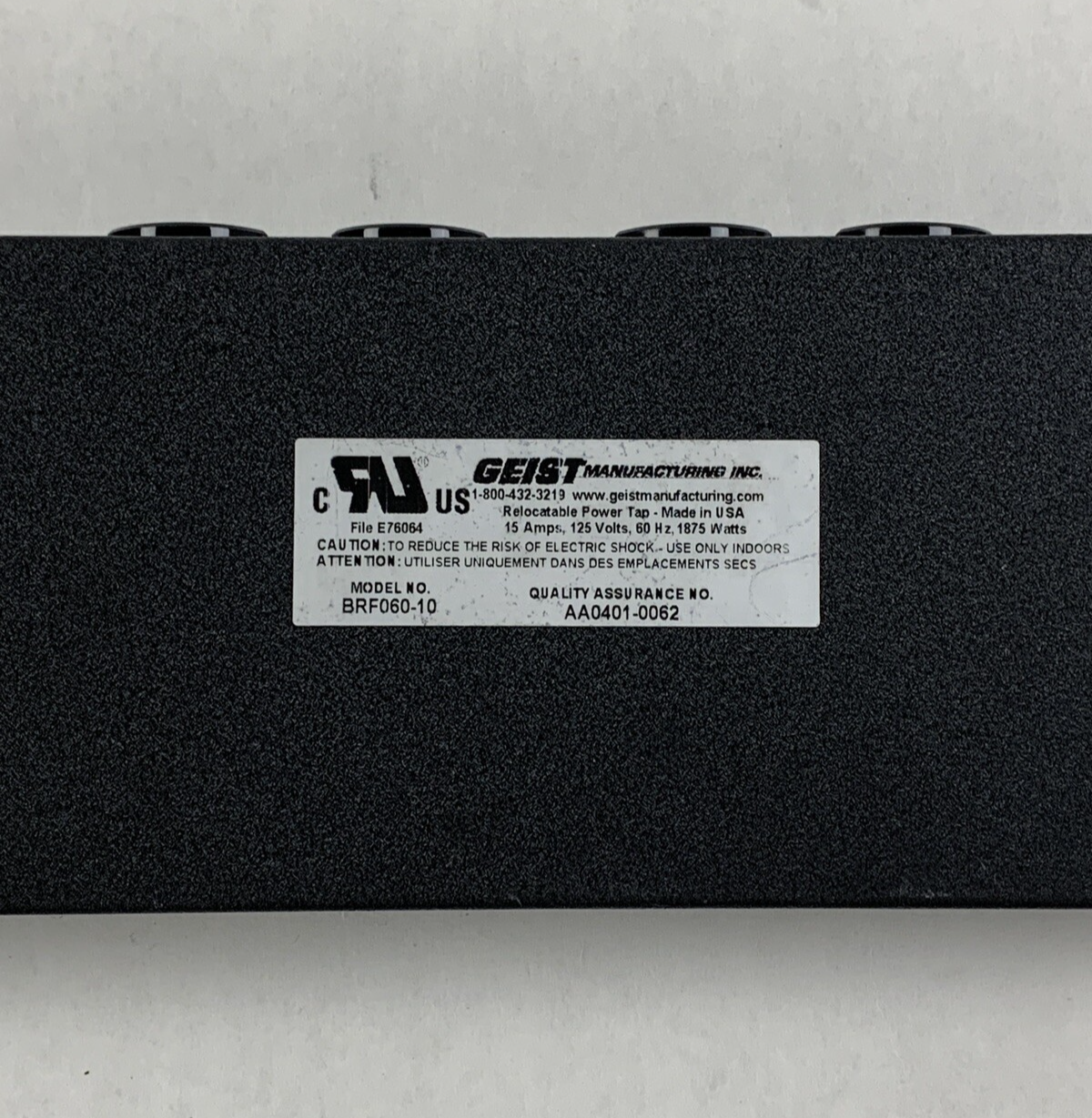 Geist BRF060-10-FM  12A-125VAC 50/60Hz Power Strip Tested