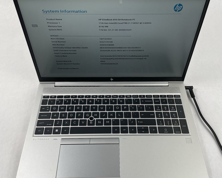 HP EliteBook 850 G8 15.6" i7-1185G7 3.00 GHz 8 GB RAM No SSD/OS/AC/Batt - Stain