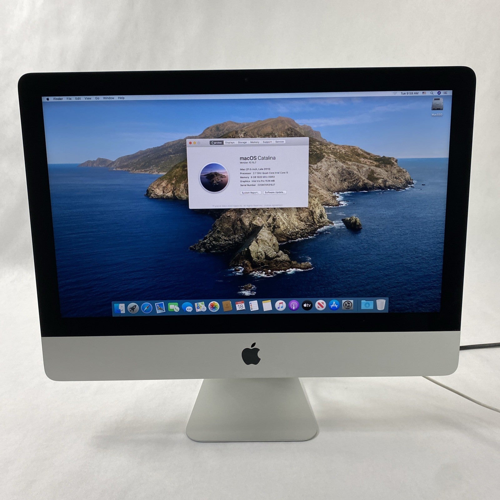 Apple A1418 iMac 21.5" 2013 2.7GHz Core i5 8GB RAM 500GB SSD macOS 10.15.7