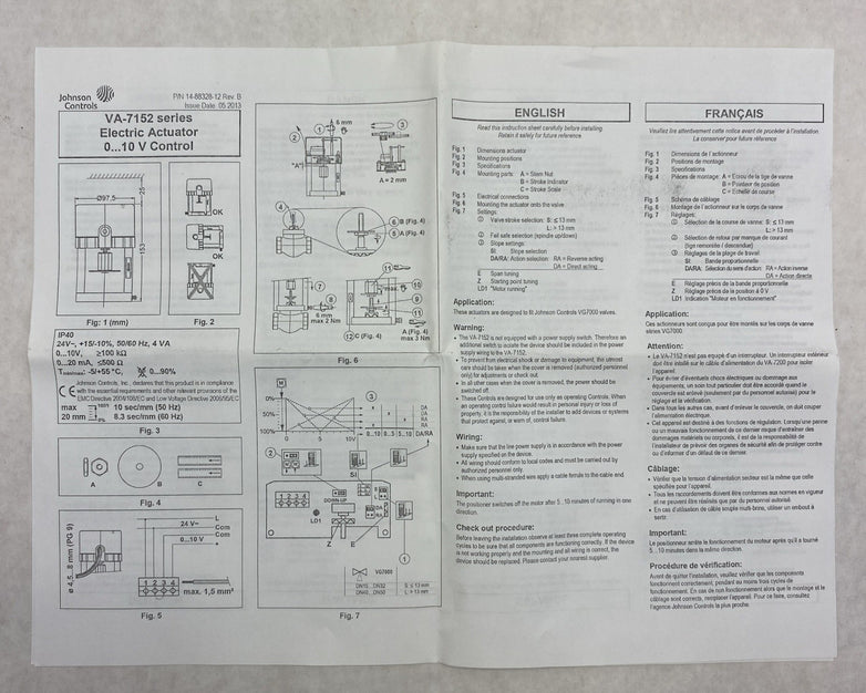 Johnson Controls VA-7152-1001 Electric Valve Actuator