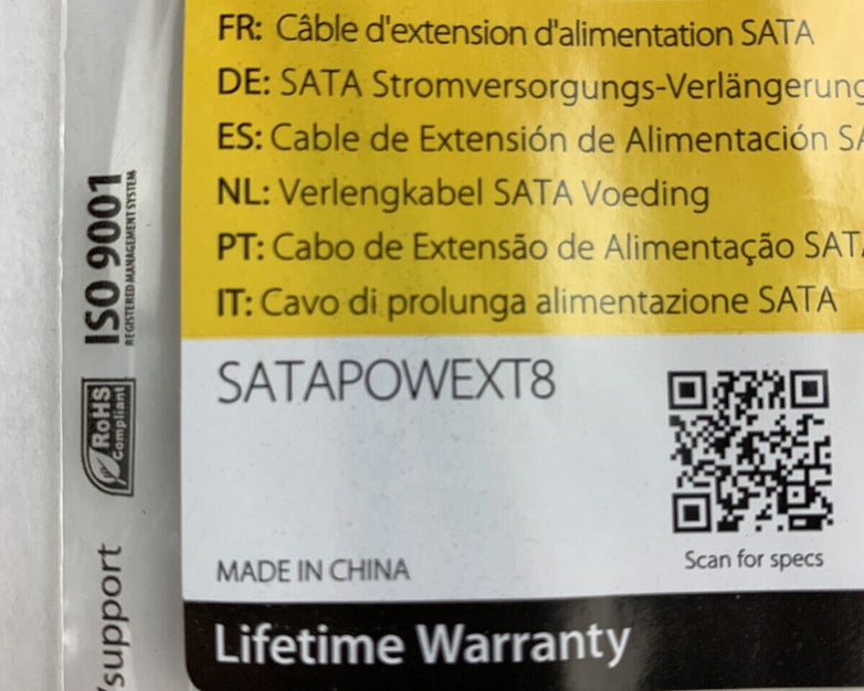 StarTech 8in 15 pin SATA Power Extension 8 SATA power Extension Cable Lot of 2